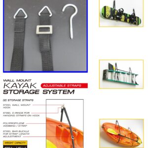 FITOOL Kayak Storage System, Canoes Wall Rack Holders, Adjustable Storage Straps Garage Hangers, 100LBS(45KGS) Weight Capacity, Skiing Board, Ladder, Canoes, Kayak Wall Mount Storage System