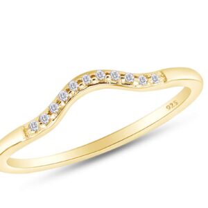 AFFY Round Cut White Cubic Zirconia Curved Wedding Band Ring in 14k Yellow Gold Over Sterling Silver