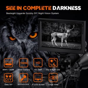 BESTSIGHT Night Vision Scope,DIY Night Vision(Day and Night),Quick Installation Barrle,5" Display Screen with 5w 850nm Infrared Illuminator,View 200m in Night,for 38-44mm Eyepiece Scope (TMNV01P)