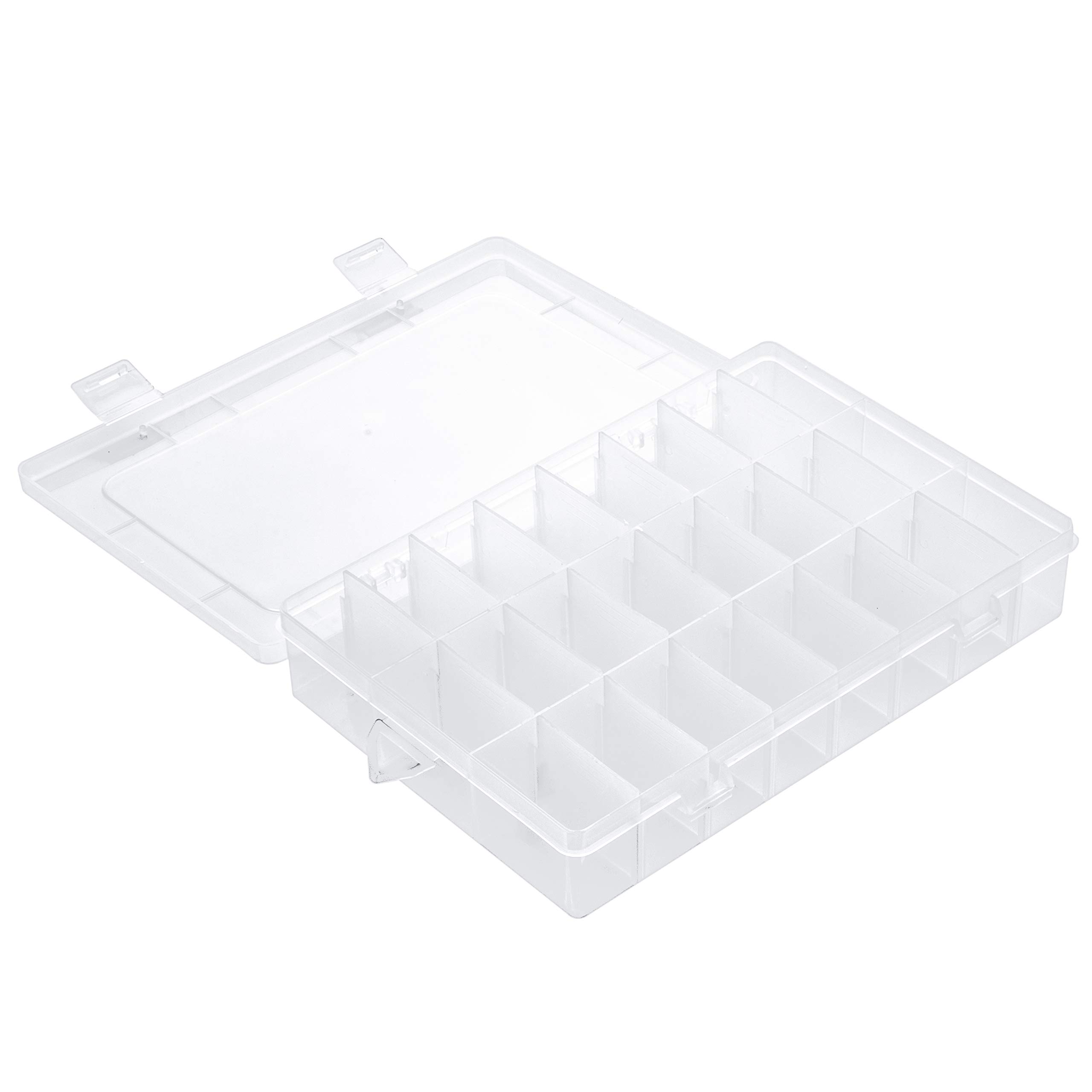 Snowkingdom Transparent Plastic Grid Box Storage Organizer for Display Collection with Adjustable Dividers - 24 Clear Grids - 7.8"x5.2"x1.5"