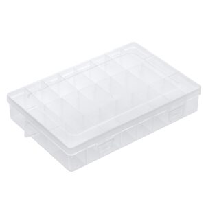 Snowkingdom Transparent Plastic Grid Box Storage Organizer for Display Collection with Adjustable Dividers - 24 Clear Grids - 7.8"x5.2"x1.5"