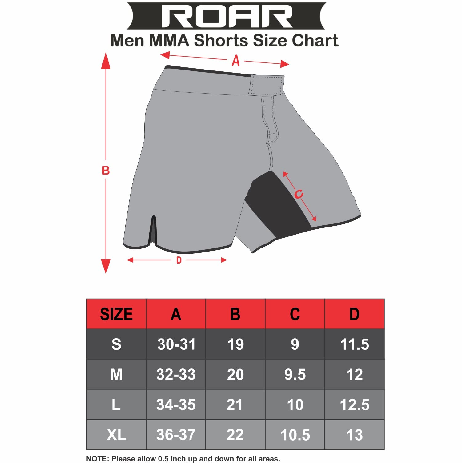 ROAR MMA Fight Shorts Grappling Muay Thai BJJ Training Jiu Jitsu No Gi Wear (Large, Black)