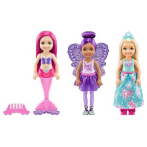 Barbie Mattel Dreamtopia-Pack of 3 Chelsea Mermaid, Fairy and Princess Dolls, Multicolor FPL86