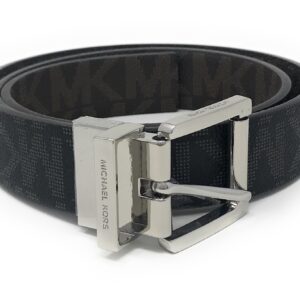 Michael Kors Logo Reversible Belt With Silver Buckle,Black/Brown,Large