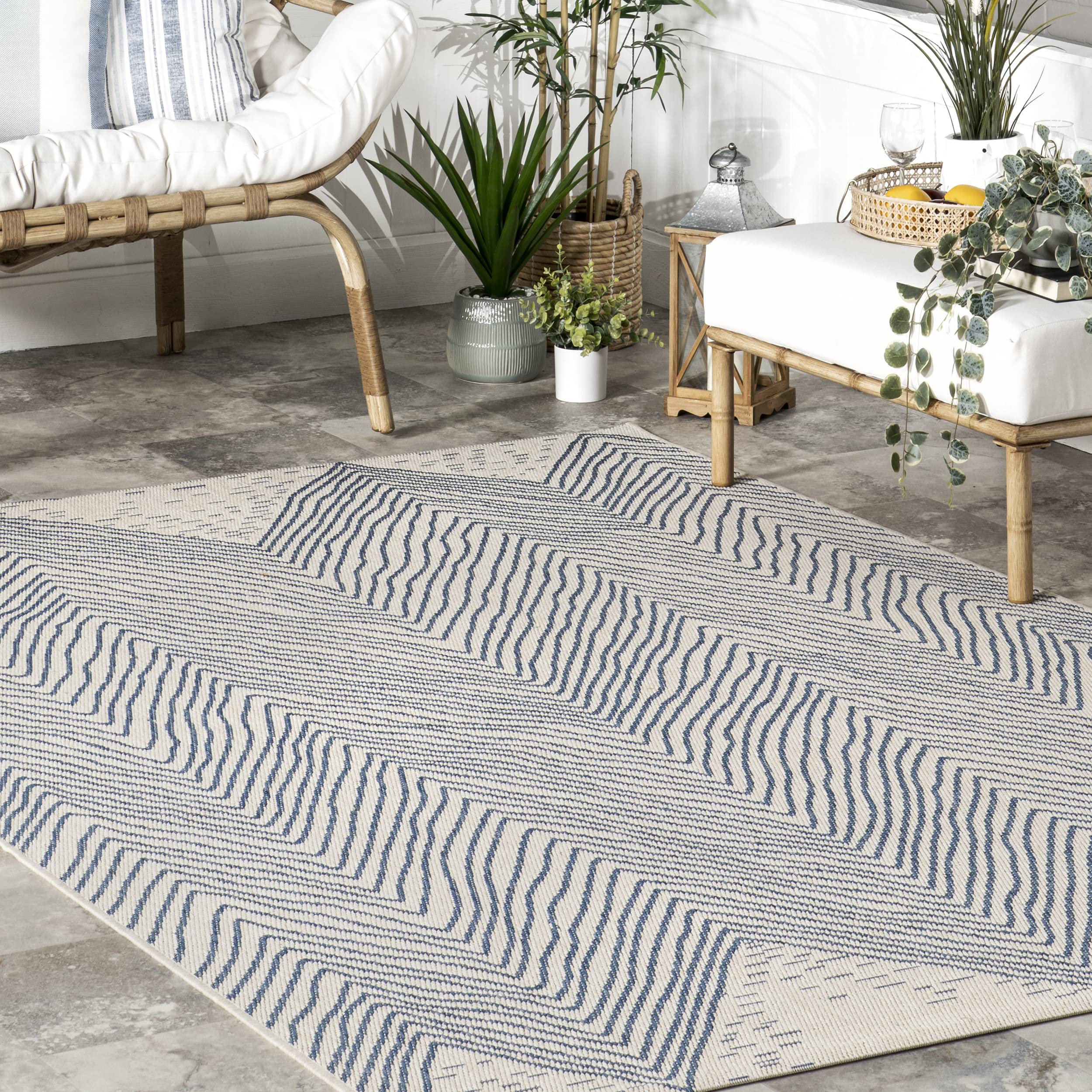 nuLOOM Carina Chevron Waves Indoor/Outdoor Area Rug, 6x9, Blue