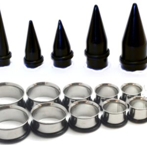 Zaya Body Jewelry 15 Pc Huge Tapers Ear Stretching Kit Black Tapers and Surgical Steel Tunnels 0g-1 inch (7/16" 1/2" 9/16" 5/8" 3/4")