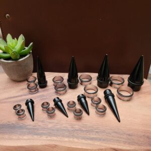 Zaya Body Jewelry 15 Pc Huge Tapers Ear Stretching Kit Black Tapers and Surgical Steel Tunnels 0g-1 inch (7/16" 1/2" 9/16" 5/8" 3/4")