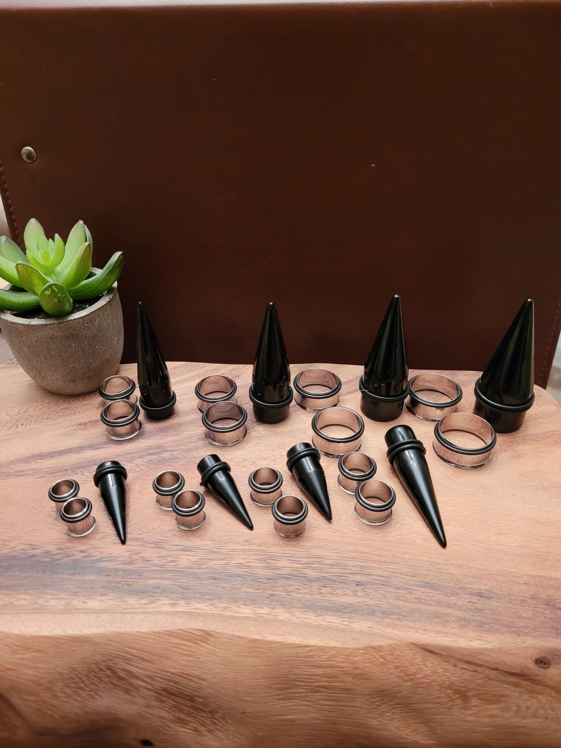 Zaya Body Jewelry 15 Pc Huge Tapers Ear Stretching Kit Black Tapers and Surgical Steel Tunnels 0g-1 inch (7/16" 1/2" 9/16" 5/8" 3/4")