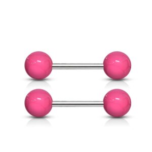 forbidden body jewelry 14 g 16 mm stainless steel nipple or tongue ring barbell set with acrylic balls (pink)