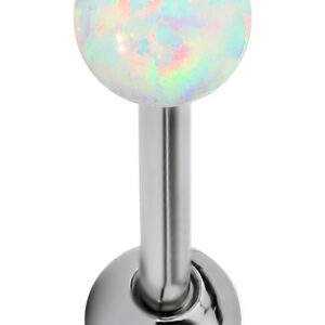 Forbidden Body Jewelry 14G 16mm (5/8 Inch) White Resin Imitation Opal Ball Top Tongue Ring Barbell