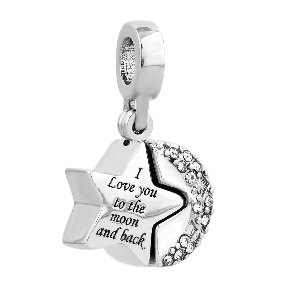 CharmSStory Heart I Love You To The Moon and Back Charm Jewelry Photo Beads For Bracelets (White)