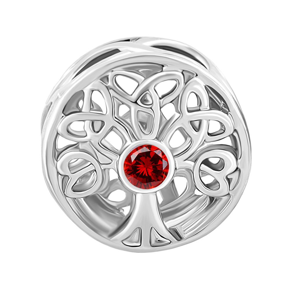 ShinyJewelry Synthetic January Birthstone Family Tree Of Life Beads Charm for European Bracelet