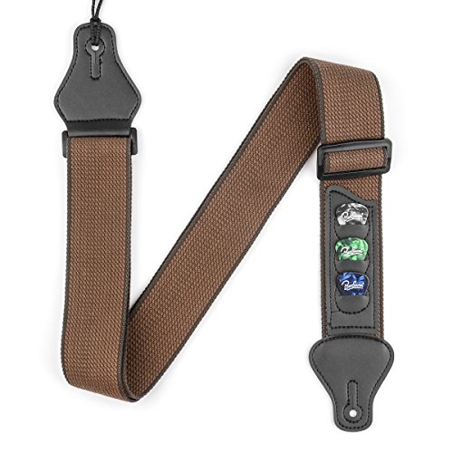 BestSounds Guitar Strap - Shoulder Strap for Acoustic, Electric and Bass Guitars with Leather Head and Pick Holder Pockets