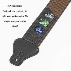 BestSounds Guitar Strap - Shoulder Strap for Acoustic, Electric and Bass Guitars with Leather Head and Pick Holder Pockets