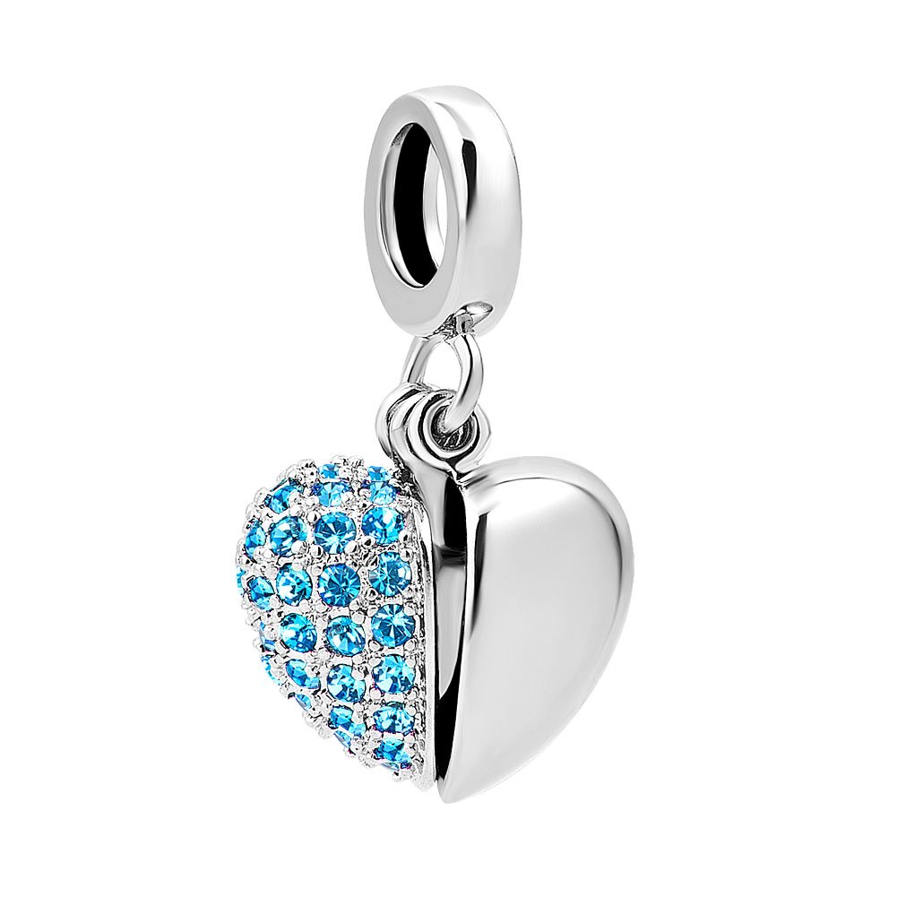 CharmSStory I Love You Heart Purple Dangle Charm Beads For European Charms Bracelet (Blue)