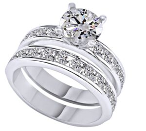 affy 2 carat white natural diamond bridal engagement wedding ring set in 14k solid white gold