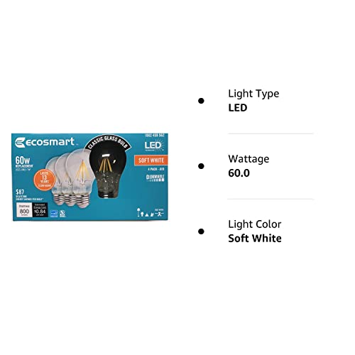 EcoSmart 60W LED Soft White Vintage A19 4-Pack