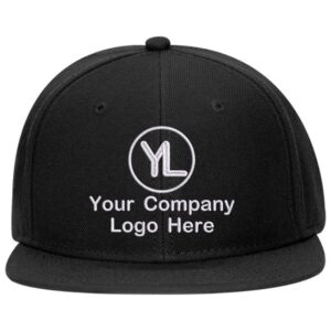 custom logo snapback hat. otto. embroidered. your own logo. flatbill bill. (black)