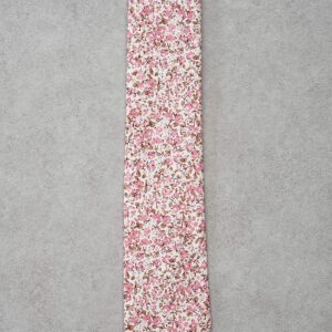 ZENXUS Mens Cotton Skinny Pink Floral Tie Combo Set with Pocket Square Pink Daisy