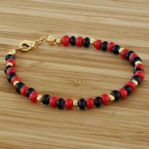 In Season Jewelry 18k Gold Plated Evil Eye Protection Red Black Simulated Azabache Bracelet 7"