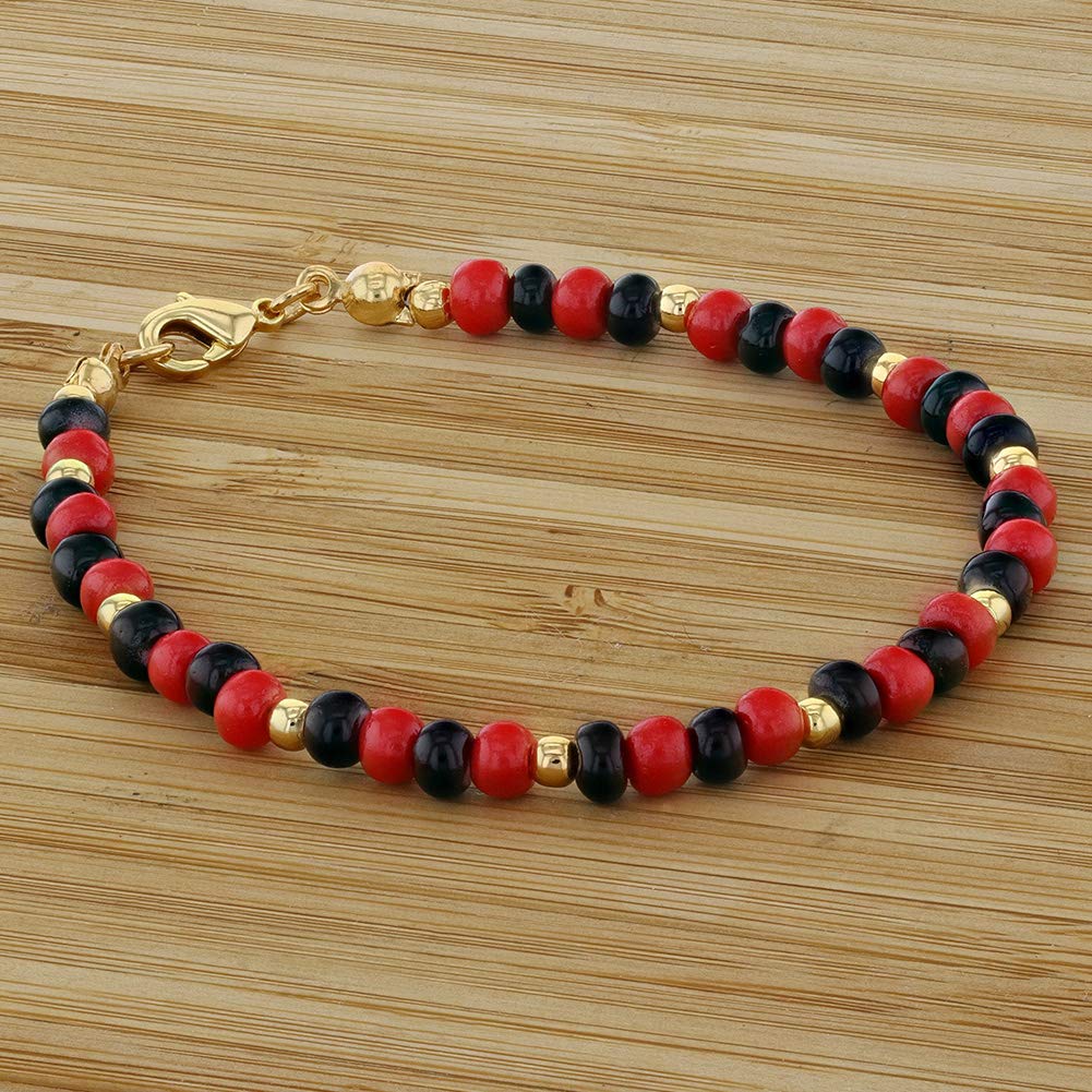 In Season Jewelry 18k Gold Plated Evil Eye Protection Red Black Simulated Azabache Bracelet 7"