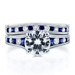 Kobelli Forever One (D-F) Moissanite Bridal Set and Sapphire 2 7/8 Carat in 14k White Gold, Size 10