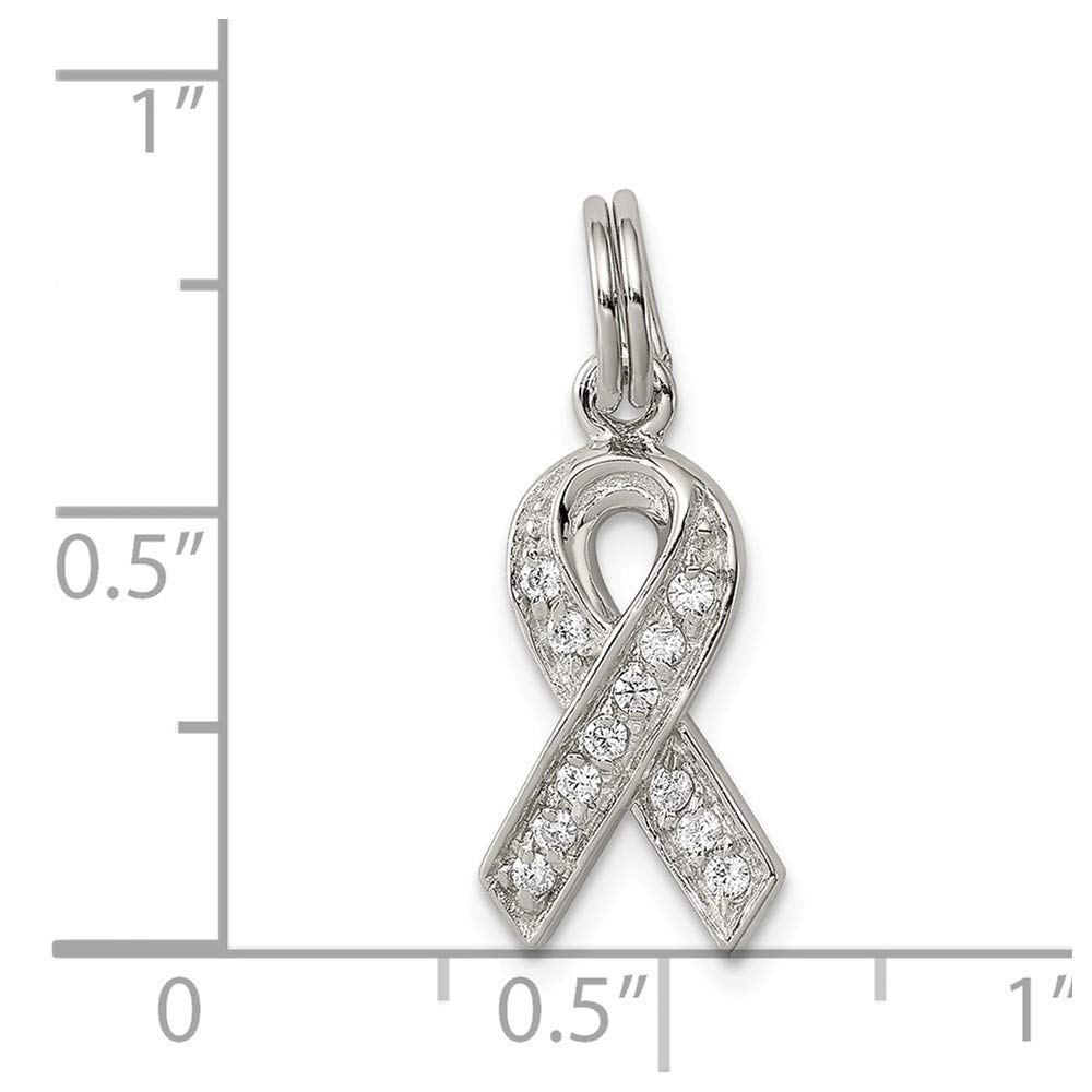 Solid 925 Sterling Silver CZ Cubic Zirconia Awareness Ribbon Pendant (9mm x 15mm)