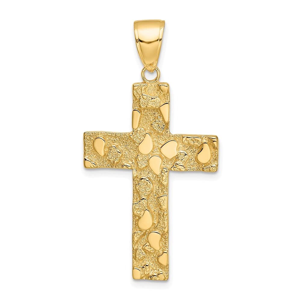 Diamond2Deal 14k Yellow Gold Polished Textured Nugget Style Cross Pendant Fine Jewelry for Women