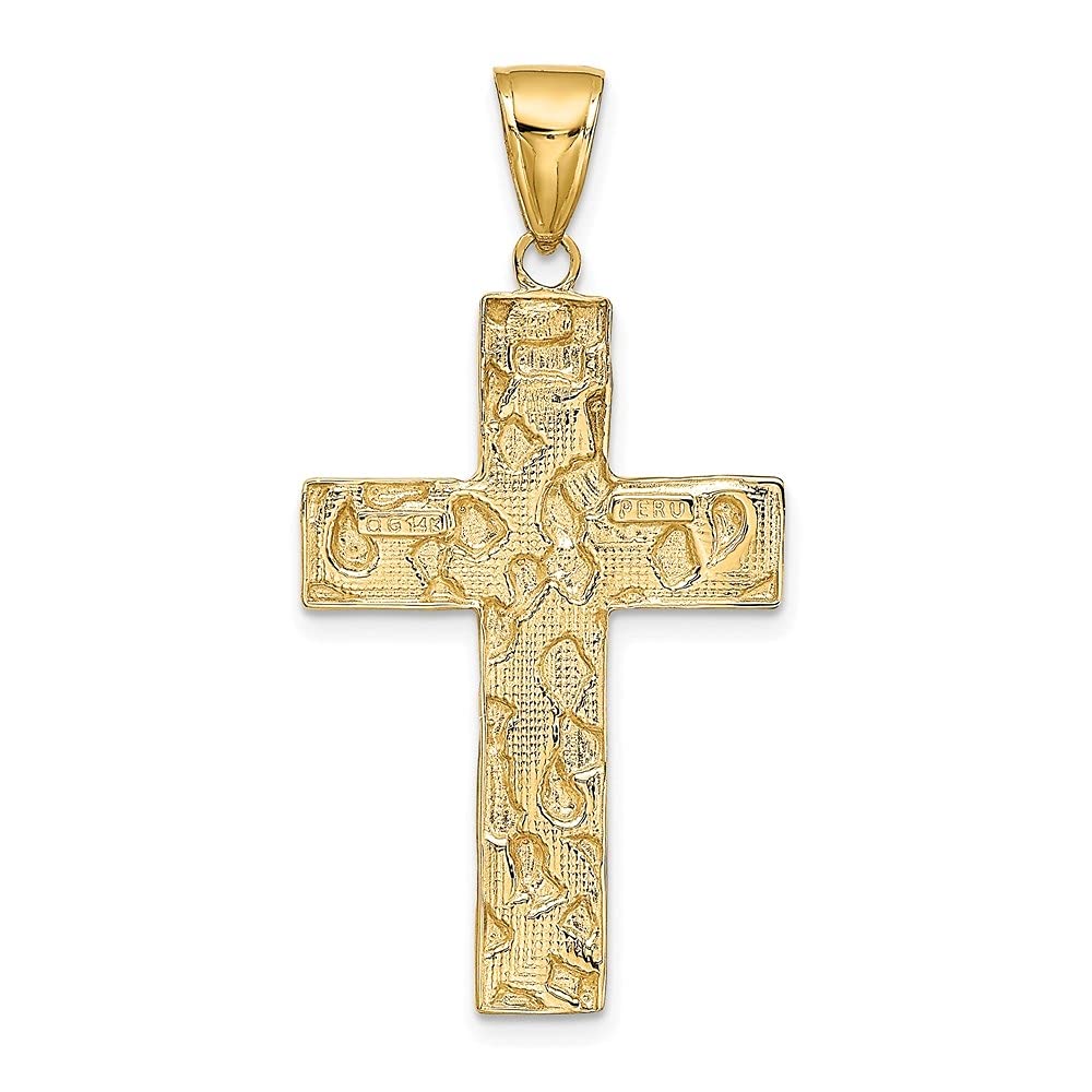 Diamond2Deal 14k Yellow Gold Polished Textured Nugget Style Cross Pendant Fine Jewelry for Women