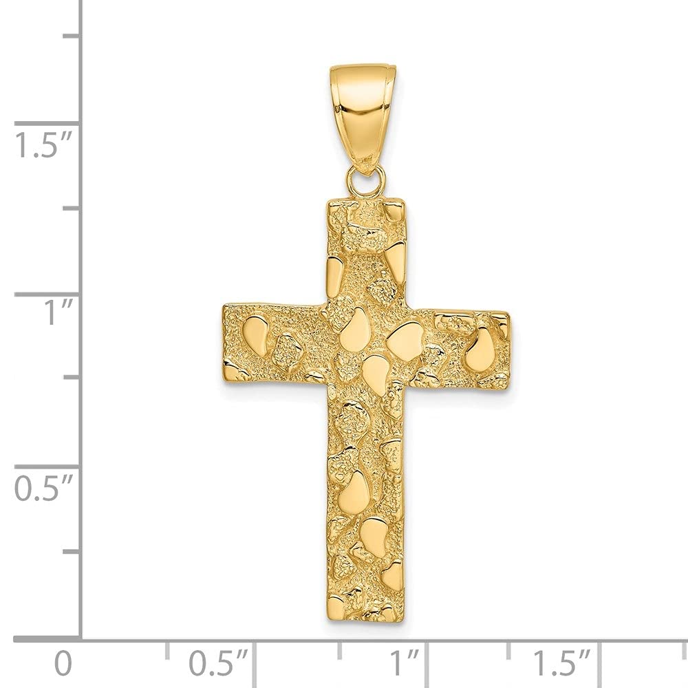 Diamond2Deal 14k Yellow Gold Polished Textured Nugget Style Cross Pendant Fine Jewelry for Women