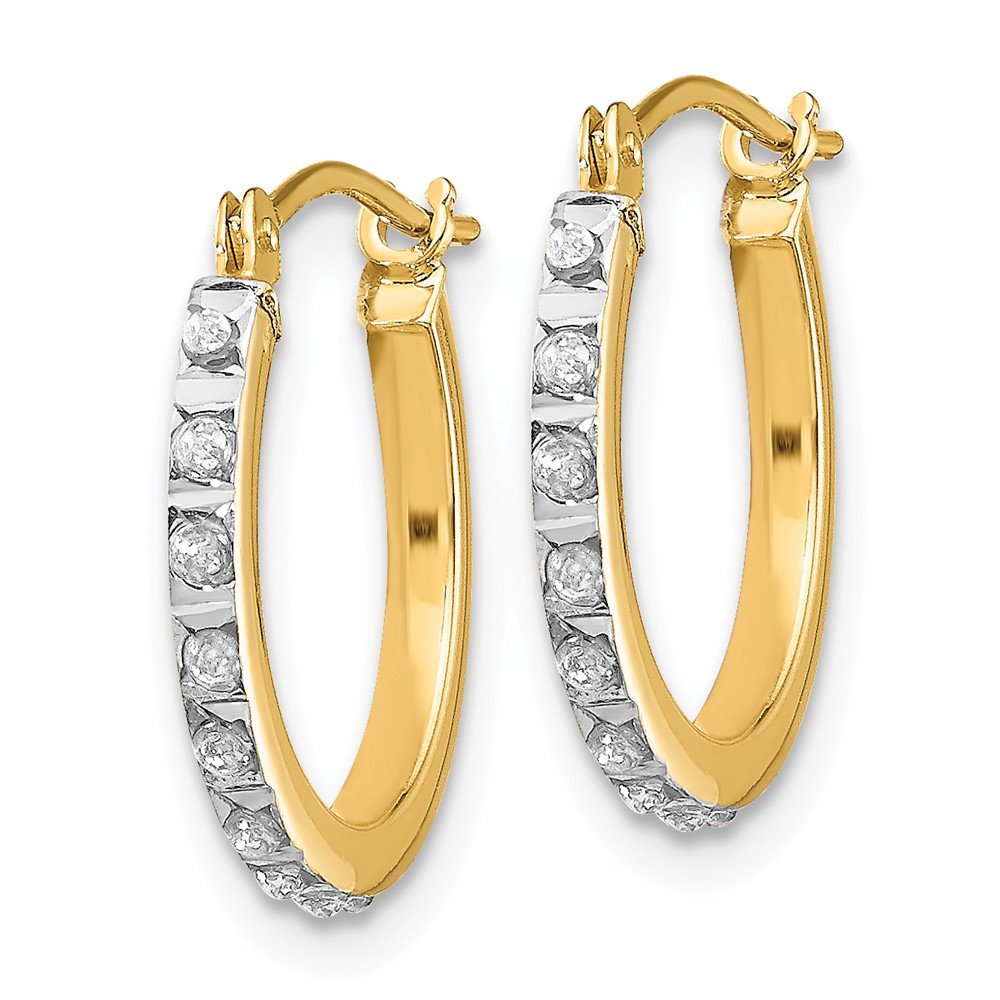 Solid 14k Yellow Gold Diamond Fascination Small Hinged Leverback Hoop Earrings (1mm x 15mm)