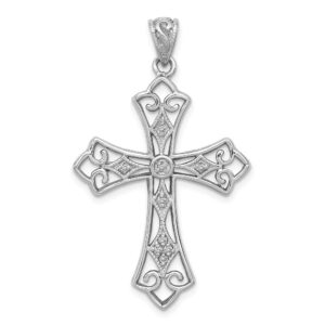 Solid 925 Sterling Silver & Diamond Filigree Cross Pendant (1/10ct.)