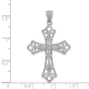 Solid 925 Sterling Silver & Diamond Filigree Cross Pendant (1/10ct.)