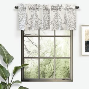 DriftAway Damask Curtains Valances for Windows Farmhouse Style Floral Medallion Patterned Samantha Kitchen Bedroom Livingroom Valance Curtain Single 52 Inch by 18 Inch Plus 2 Inch Header Gray