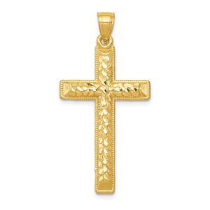 Diamond2Deal Gift for Mothers Day 14K Yellow Gold Diamond-Cut Latin Religious Crucifix Cross Pendant Fine Jewelry for Women