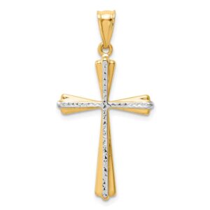 Diamond2Deal 14k White and Yellow Gold Diamond Cut Cross Pendant Fine Jewelry for Women Two-tone