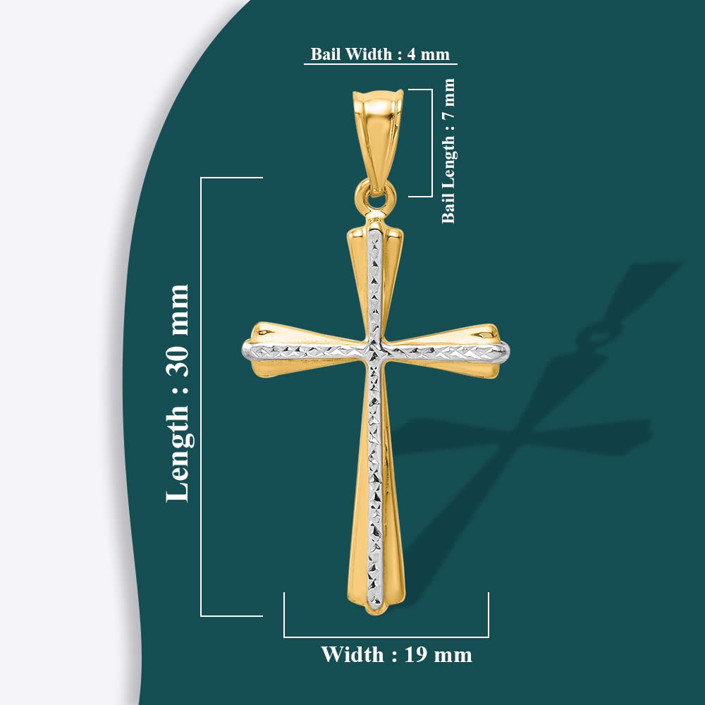 Diamond2Deal 14k White and Yellow Gold Diamond Cut Cross Pendant Fine Jewelry for Women Two-tone