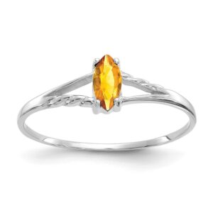 size 6 - solid 10k white gold polished citrine simulated birthstone ring