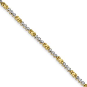 Solid 10k Yellow and White Gold Two Tone Diamond-Cut Infinity & Heart Bracelet