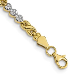 Solid 10k Yellow and White Gold Two Tone Diamond-Cut Infinity & Heart Bracelet