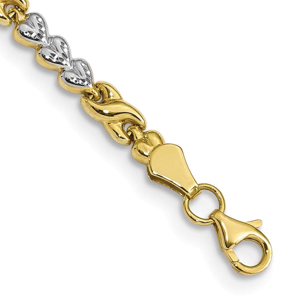 Solid 10k Yellow and White Gold Two Tone Diamond-Cut Infinity & Heart Bracelet