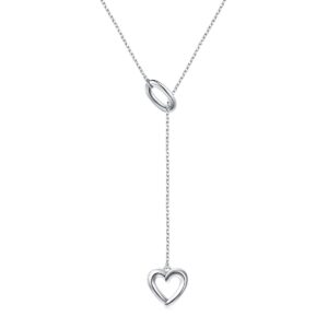 Long Necklace 925 Sterling Silver Adjustable Oval Heart Y Shaped Lariat Necklace for Women Teen Girls Gifts, 20 + 2 inches