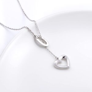 Long Necklace 925 Sterling Silver Adjustable Oval Heart Y Shaped Lariat Necklace for Women Teen Girls Gifts, 20 + 2 inches