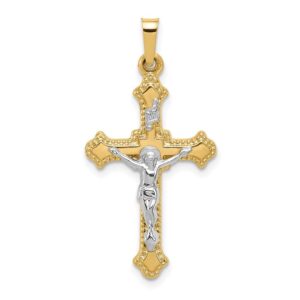 Diamond2Deal Gift for Mothers Day 14K Yellow Gold Rhodium plated INRI Religious Crucifix Cross Pendant Fine Jewelry for Women (L- 32 mm, W- 16.5 mm)