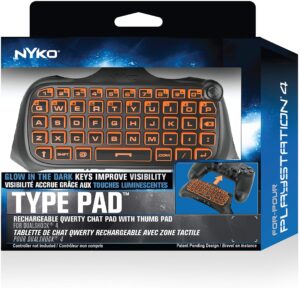 nyko type pad - playstation 4 with built-in rechargeable battery, built-in speaker without the need for a headset, com shortcut and full qwerty style keyboard