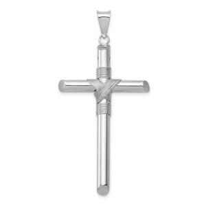 Diamond2Deal 14k White Gold Polished Tube Cross Pendant (L- 51.36 mm W- 27.47 mm)