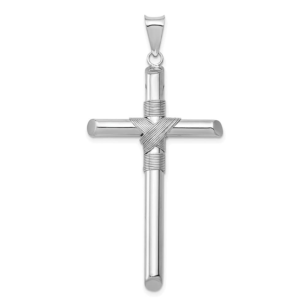 Diamond2Deal 14k White Gold Polished Tube Cross Pendant (L- 51.36 mm W- 27.47 mm)