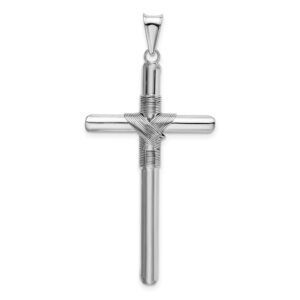 Diamond2Deal 14k White Gold Polished Tube Cross Pendant (L- 51.36 mm W- 27.47 mm)