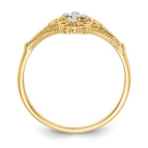 Size 7 - Solid 14k Gold Two-Tone Diamond-Cut Cross Ring (2mm)