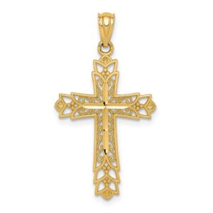 diamond2deal 14k yellow gold polished filigree cross pendant, for women